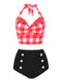 Red 1950s Plaid Halter Bikini Set - vintage fashion, retro style, elegant red