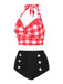 Red 1950s Plaid Halter Bikini Set - vintage fashion, retro style, elegant red