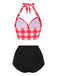 Red 1950s Plaid Halter Bikini Set - vintage fashion, retro style, elegant red