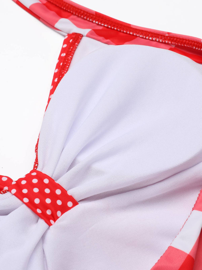 Red 1950s Plaid Halter Bikini Set - vintage fashion, retro style, elegant red