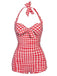 Red 1950s Plaid Halter One-piece Swimsuit: timeless style reimagined