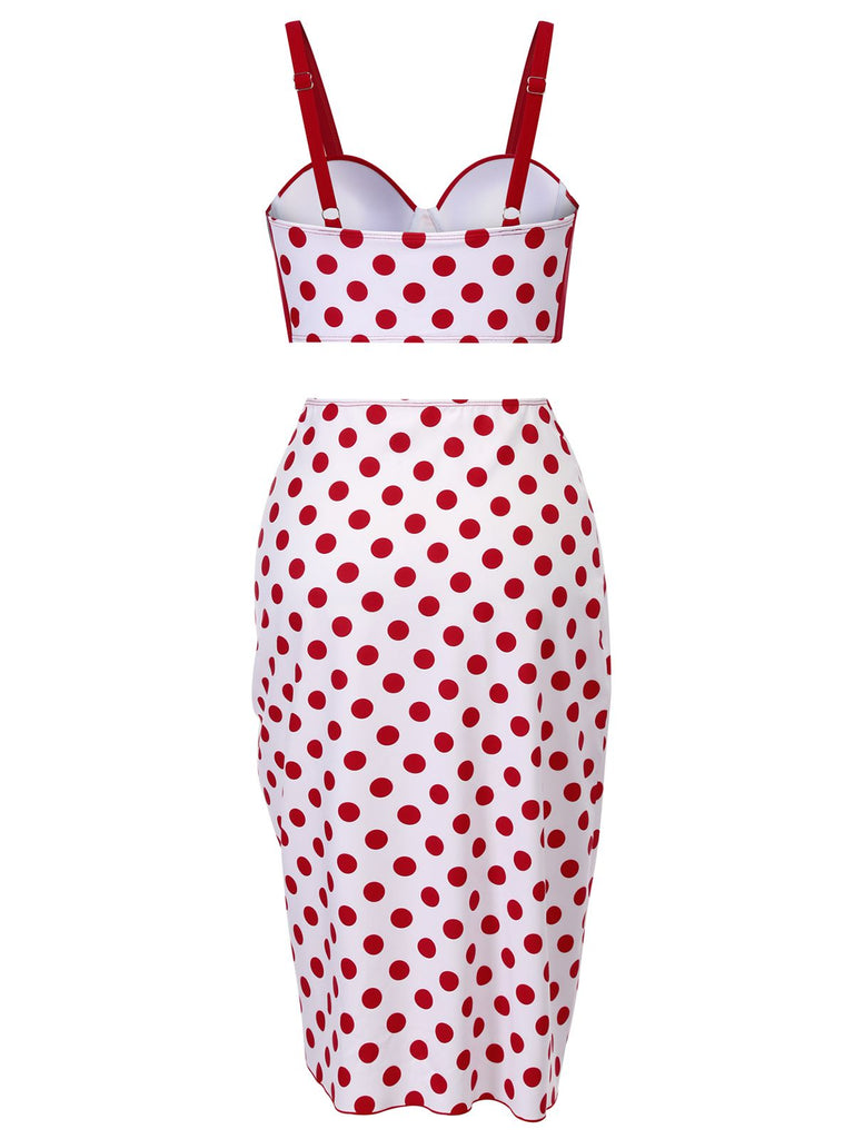 Red 1950s Polka Dot Pleated Swimsuit, vintage swimsuit, pin-up swimwear - perfect for women who love vintage and retro fashion
