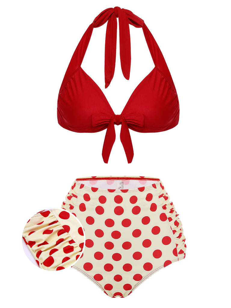 Red 1950s Polka Dots Halter Bikini Set: timeless style reimagined