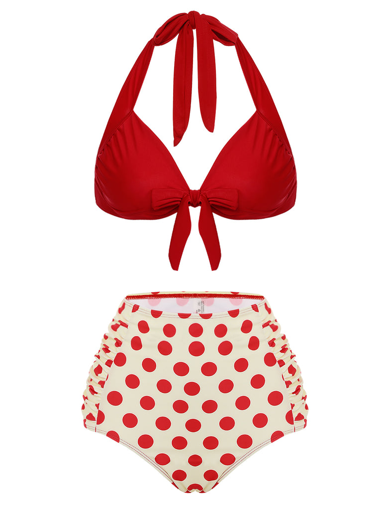 Red 1950s Polka Dots Halter Bikini Set — vintage elegance for the modern woman