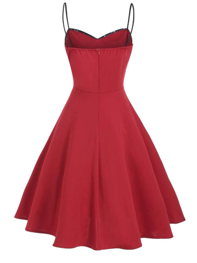 retro stage red dress Wine Red 1950s Butterfly Lapel Mesh Dress