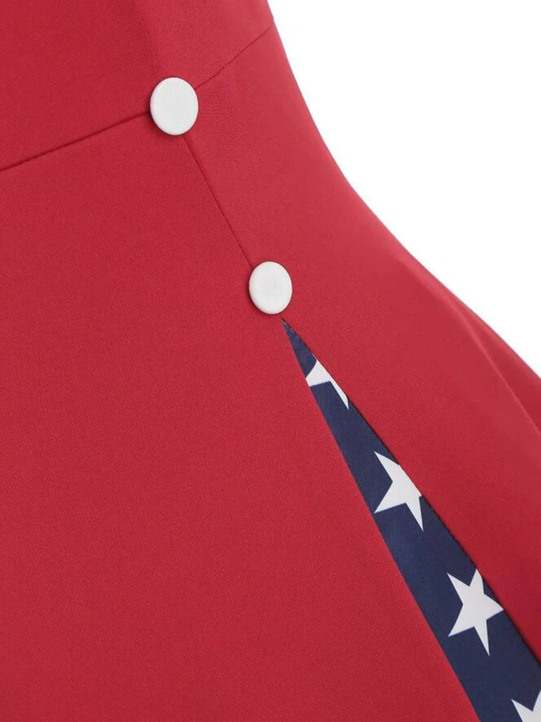 red dress with white stars MVP Sequin Star Patch Ruffle Dress