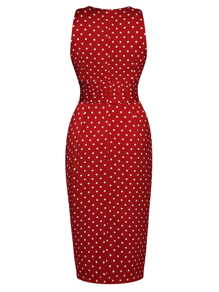 Red 1960s Dots V-Neck Pencil Dress: timeless style reimagined