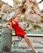 Red 1960s Solid Halter Bodycon Dress — vintage elegance for the modern woman