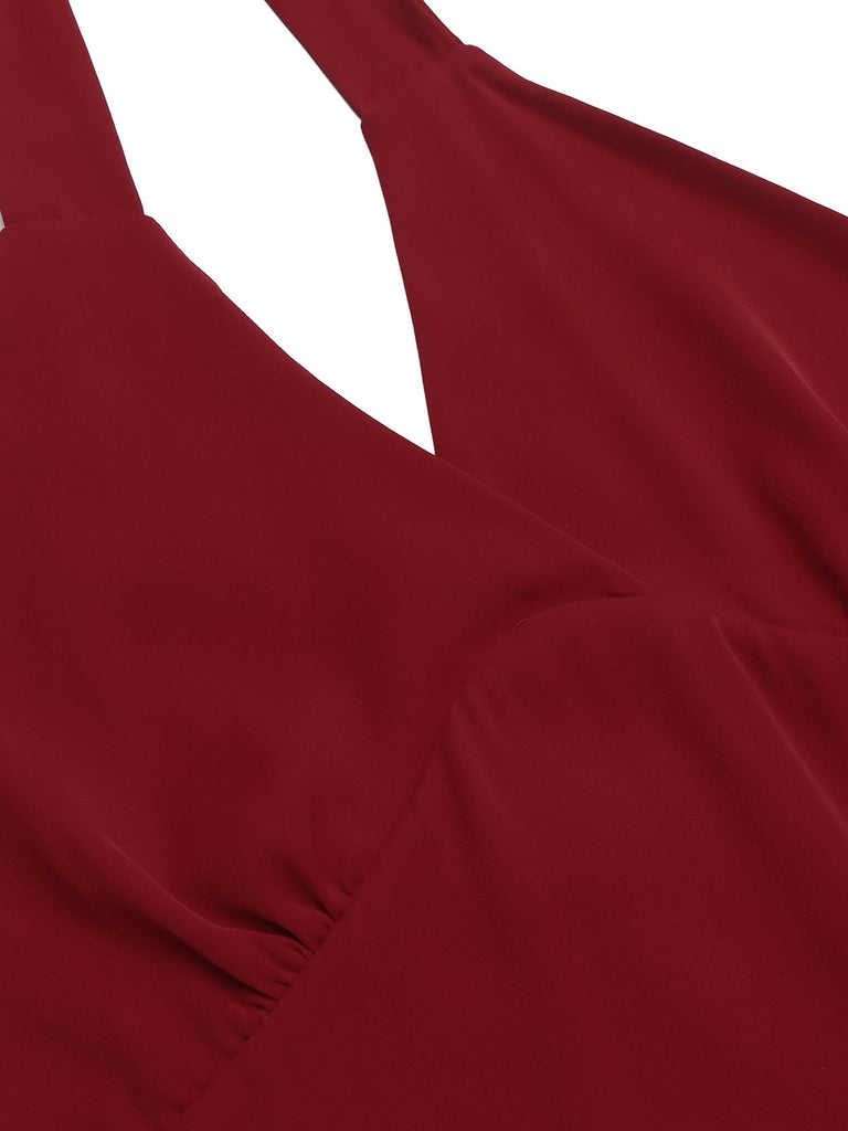 Red 1960s Solid Halter Bodycon Dress Red 1960s Solid Halter Bodycon Dress