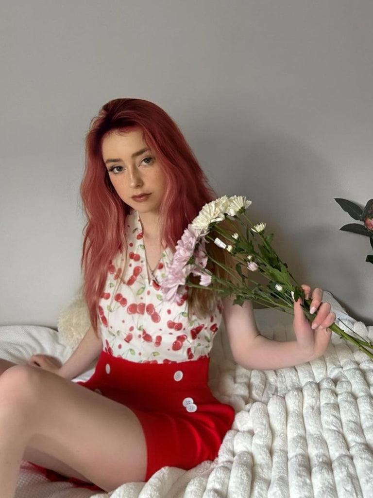 Red Cherry V-Neck Halter Lace-Up Romper — vintage elegance for the modern woman