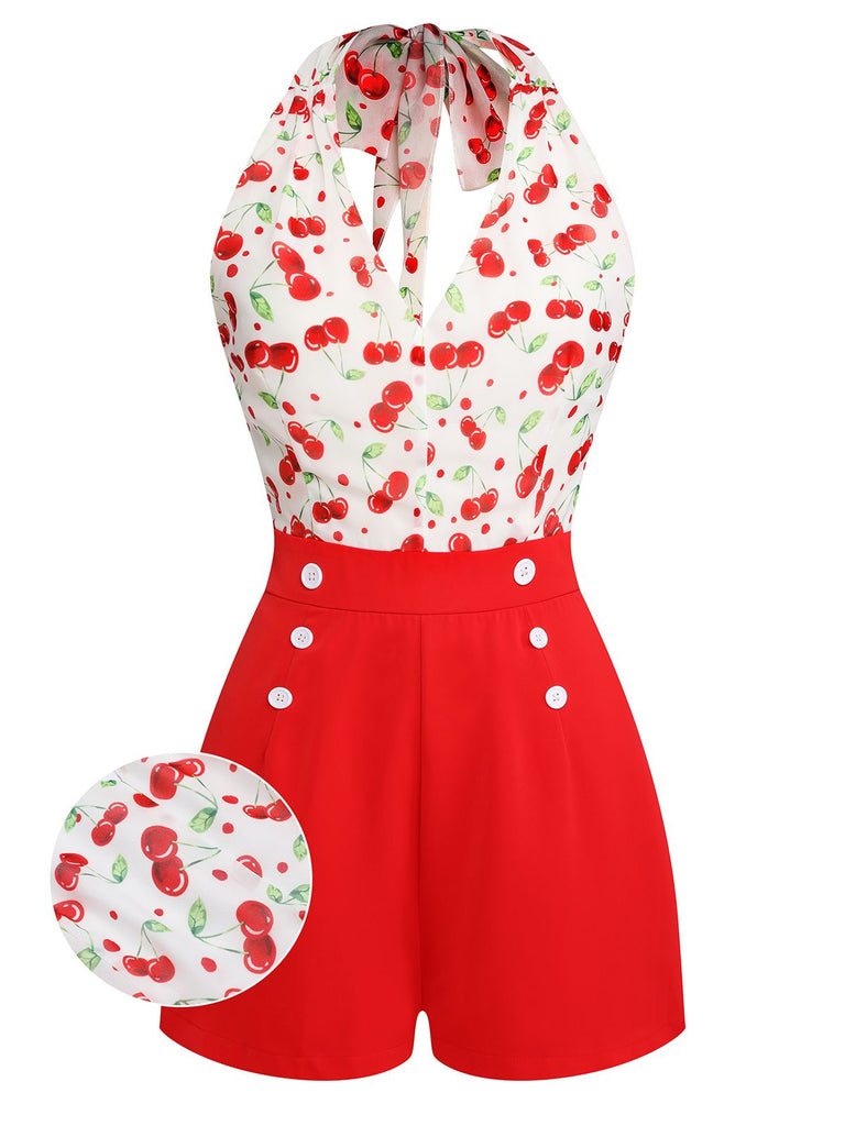 Red Cherry V-Neck Halter Lace-Up Romper: timeless style reimagined