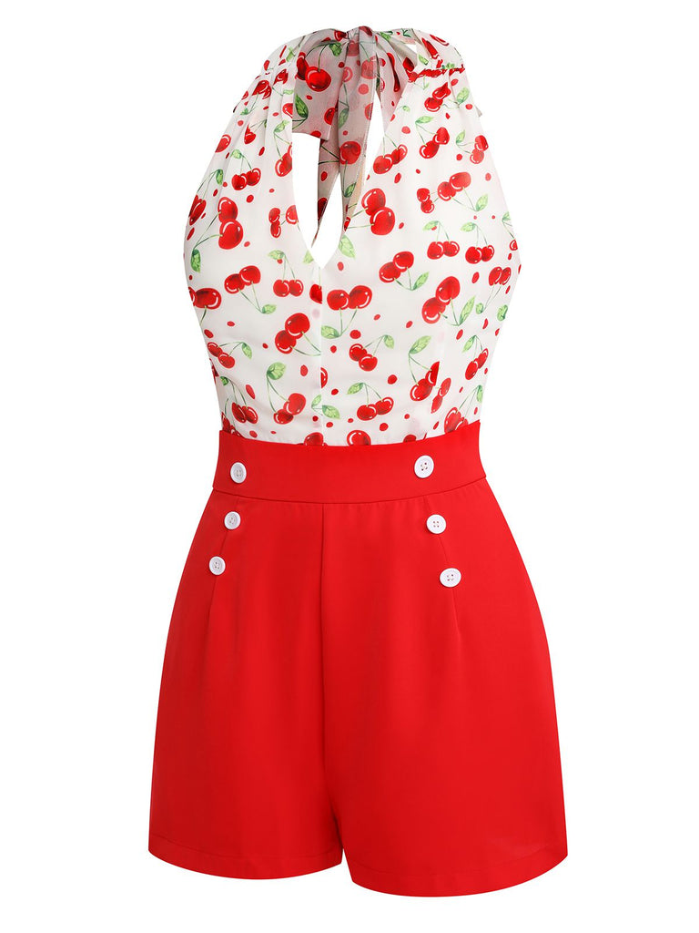 Red Cherry V-Neck Halter Lace-Up Romper: timeless style reimagined