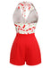 Red Cherry V-Neck Halter Lace-Up Romper — vintage elegance for the modern woman