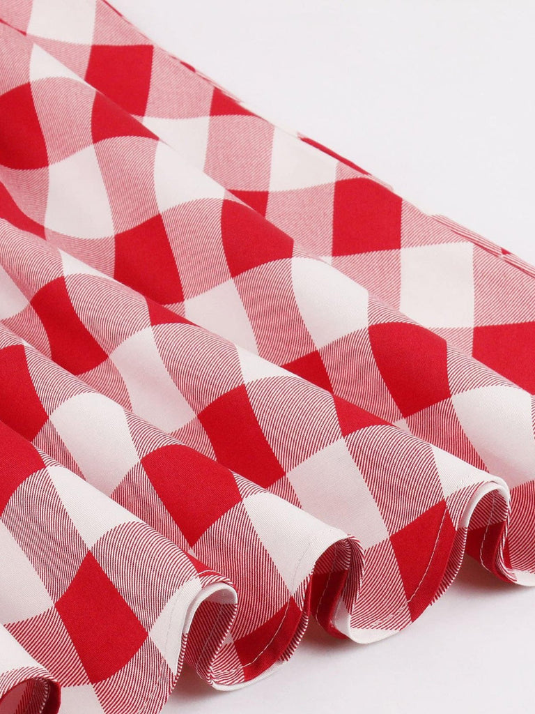 Red White 1950s Pockets Plaid Dress — vintage elegance for the modern woman