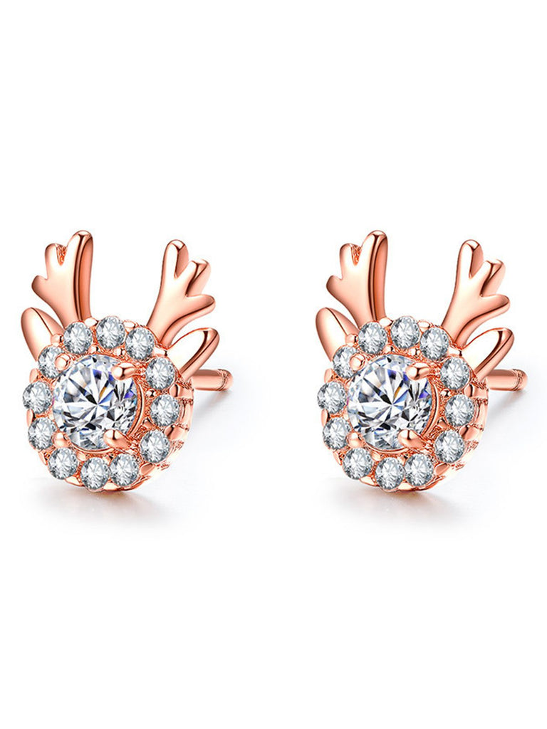 Retro Antlers Zircon Alloy Ear Studs — vintage elegance for the modern woman