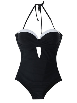 Retro Black Halter Keyhole Swimsuit: timeless style reimagined