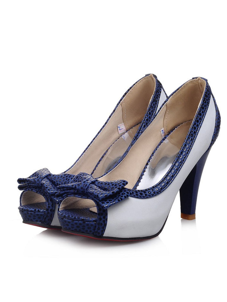 Retro Bow Peep Toe High Heel Shoes, classic vintage style elegant retro fashion - Image 1