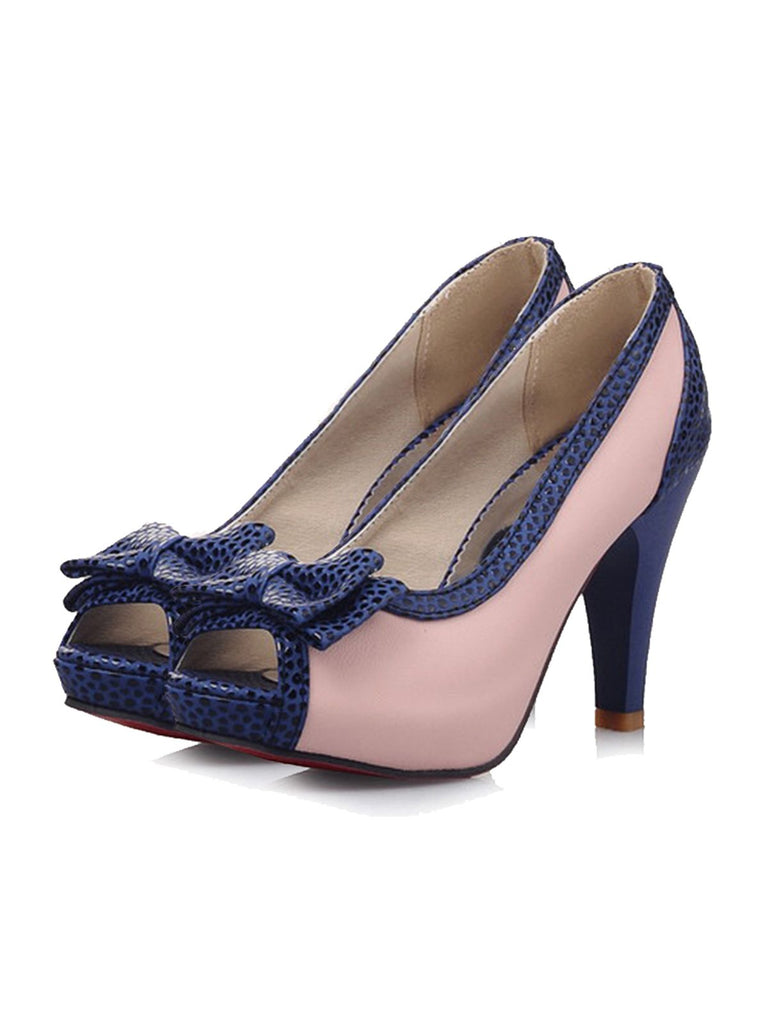 Retro Bow Peep Toe High Heel Shoes, classic vintage style elegant retro fashion - Image 2