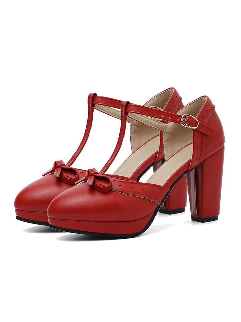 Retro Bow T-Strap High Heels Shoes: timeless style reimagined