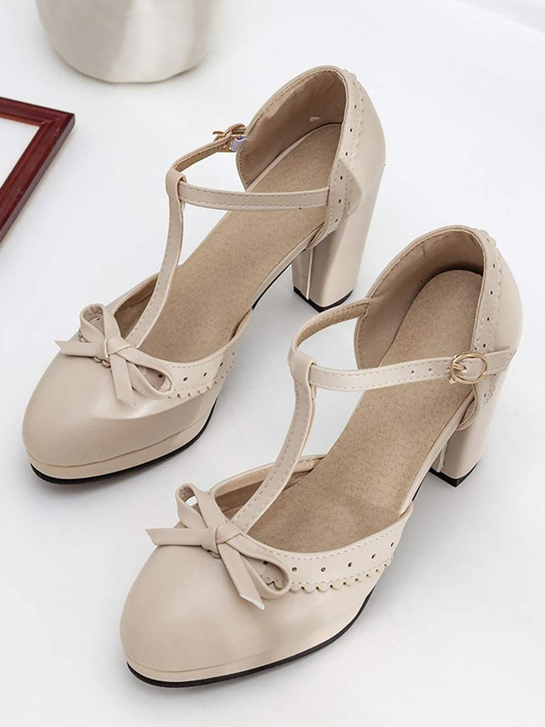Retro Bow T-Strap High Heels Shoes: timeless style reimagined