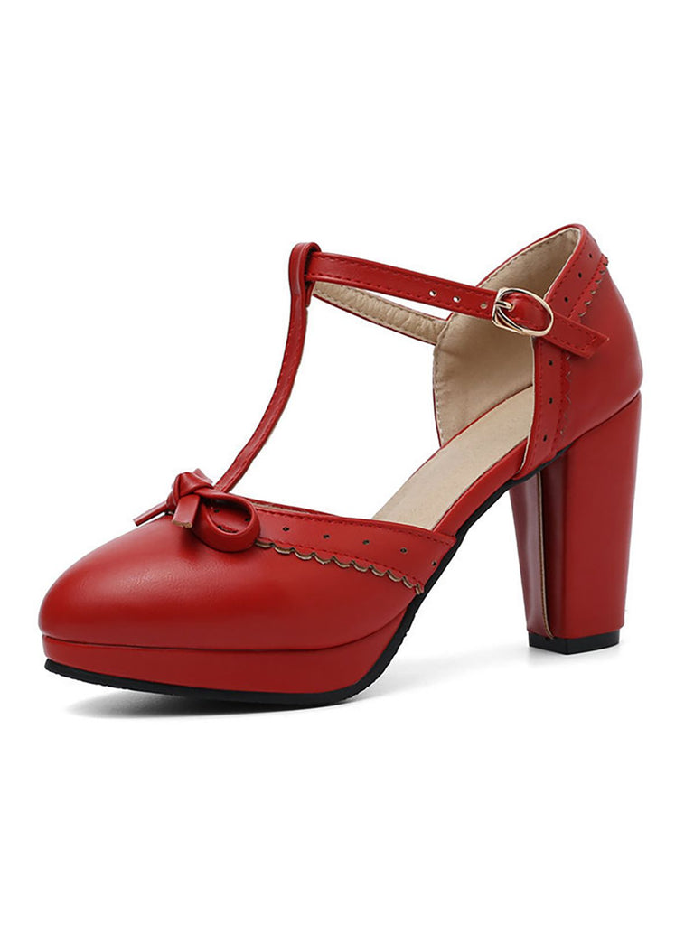 Retro Bow T-Strap High Heels Shoes: timeless style reimagined