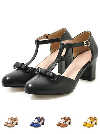 Retro Bow T-strap Chunky Heels Shoes: timeless style reimagined