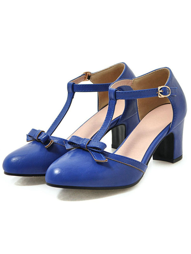 Retro Bow T-strap Chunky Heels Shoes — vintage elegance for the modern woman