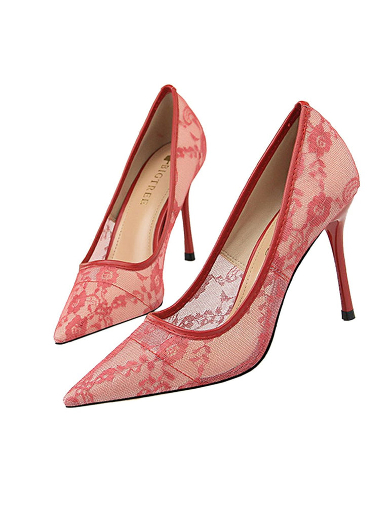 Retro Floral Solid Lace Pointed Shoes — vintage elegance for the modern woman