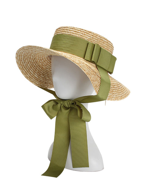Vintage Straw Sun top Hat with Ribbon and Tassel Light Green Derby style Vintage Straw Sun top Hat with Ribbon and Tassel Light Green  main image 3