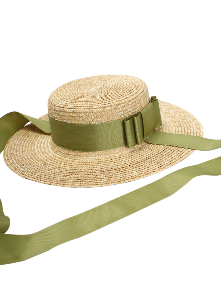 Retro Green Ribbon Raffia Sun Hat — vintage elegance for the modern woman