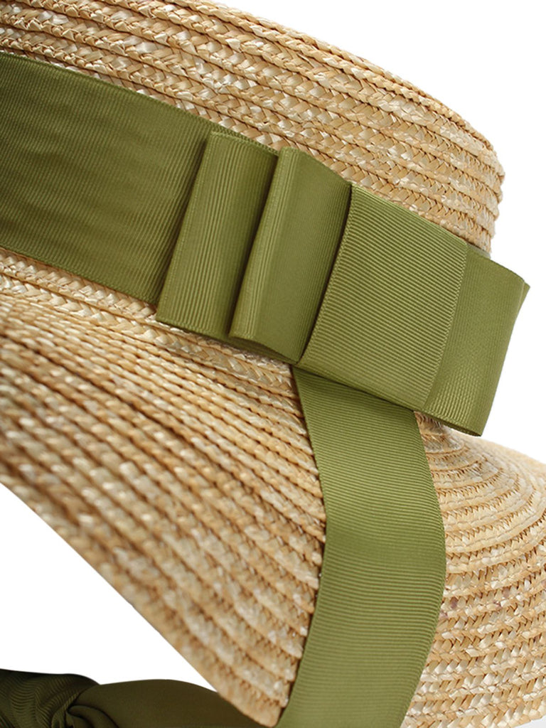 Retro Green Ribbon Raffia Sun Hat — vintage elegance for the modern woman