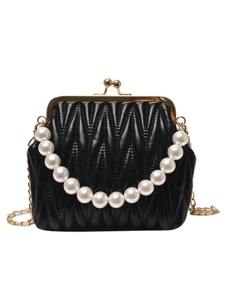 Retro Pearl Chain Solid Frame Bag - vintage fashion, retro style