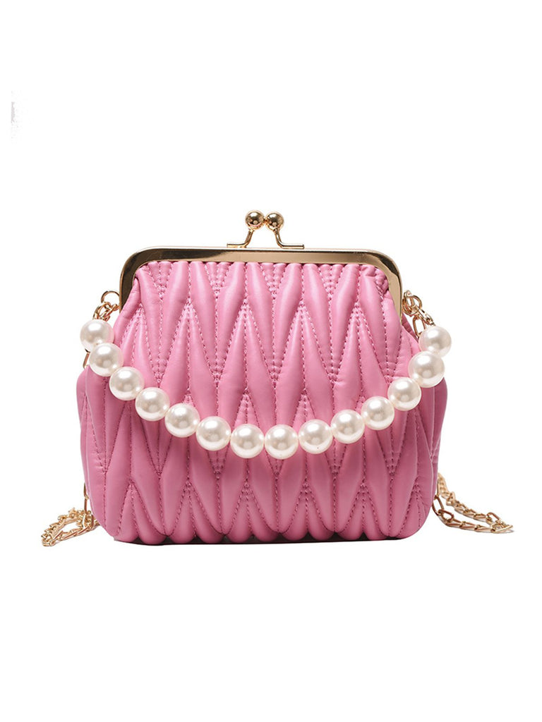 Retro Pearl Chain Solid Frame Bag — vintage elegance for the modern woman