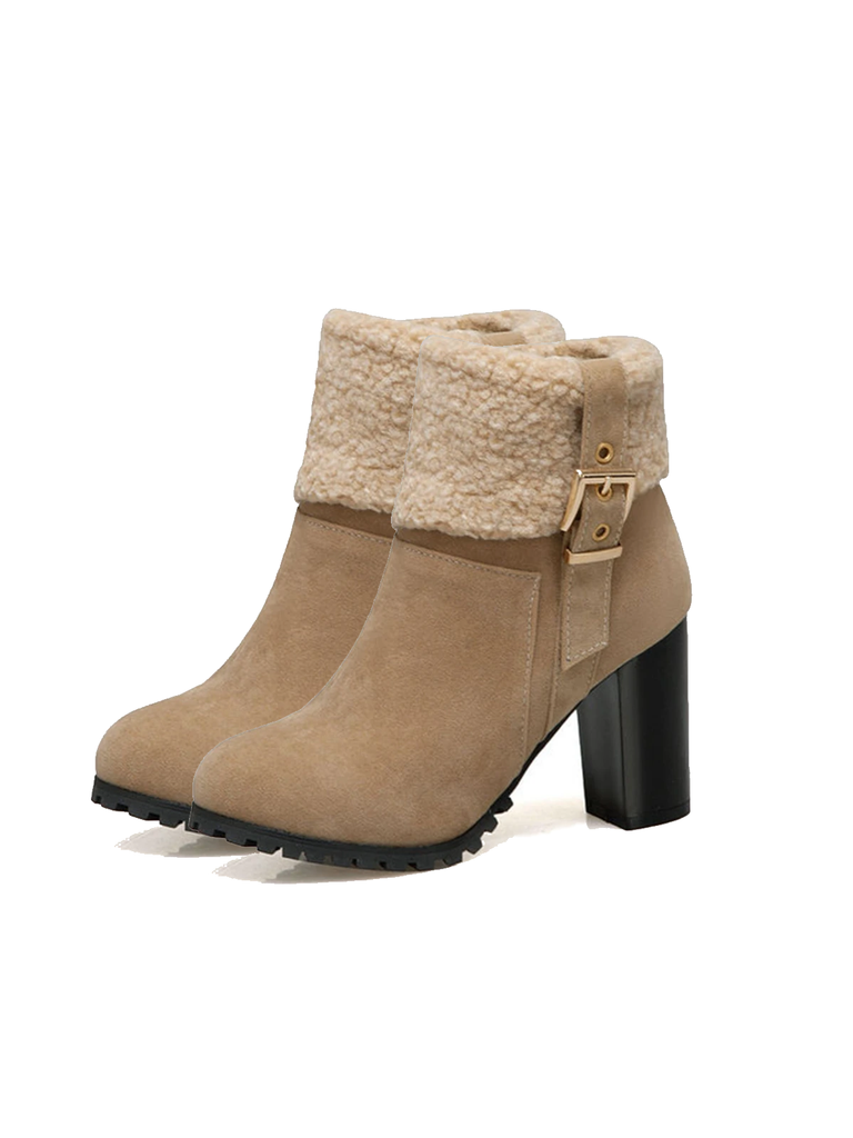 Retro Plus Velvet Chunky Heel Short Boots: timeless style reimagined