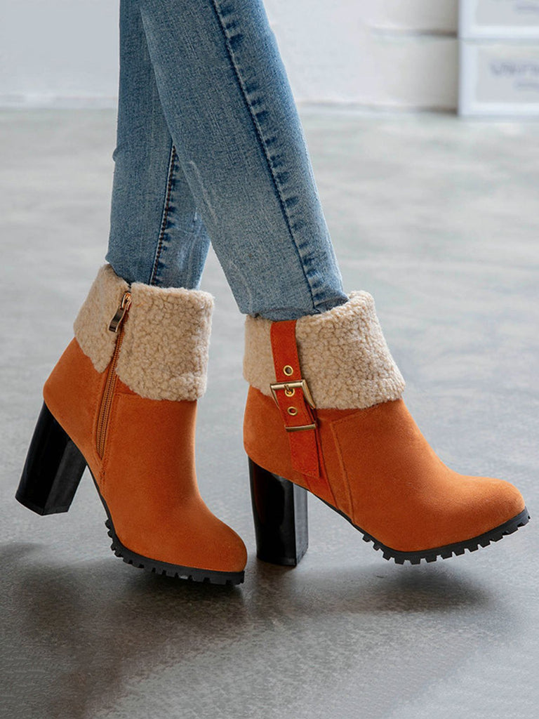 Retro Plus Velvet Chunky Heel Short Boots: timeless style reimagined