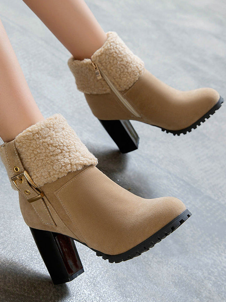 Retro Plus Velvet Chunky Heel Short Boots: timeless style reimagined