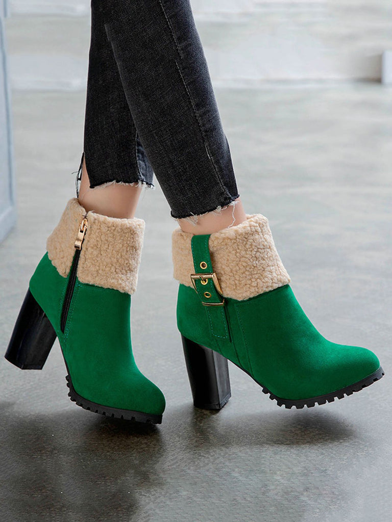 Retro Plus Velvet Chunky Heel Short Boots: timeless style reimagined