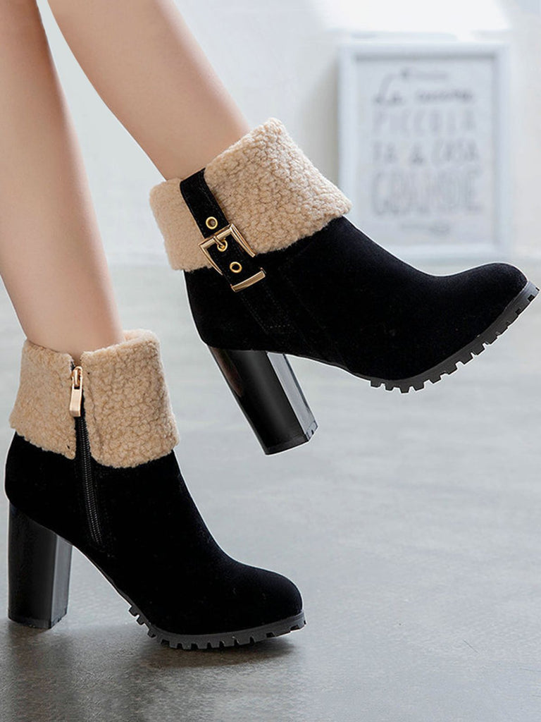 Retro Plus Velvet Chunky Heel Short Boots — vintage elegance for the modern woman