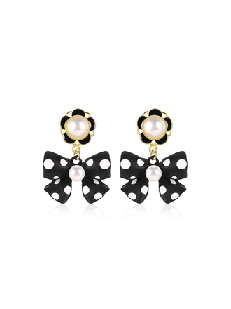 Retro Polka Dots Bow Pearls Earrings, vintage fashion, retro style - perfect for women who love vintage and retro fashion