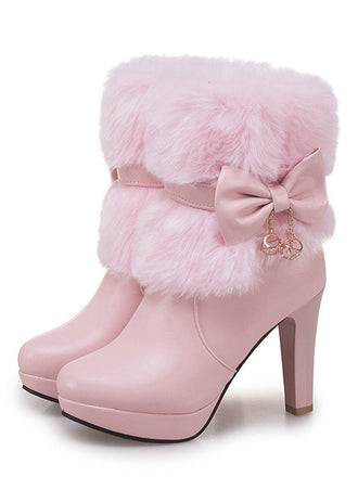 Retro Solid Furry Chunky Heel Short Boots: timeless style reimagined