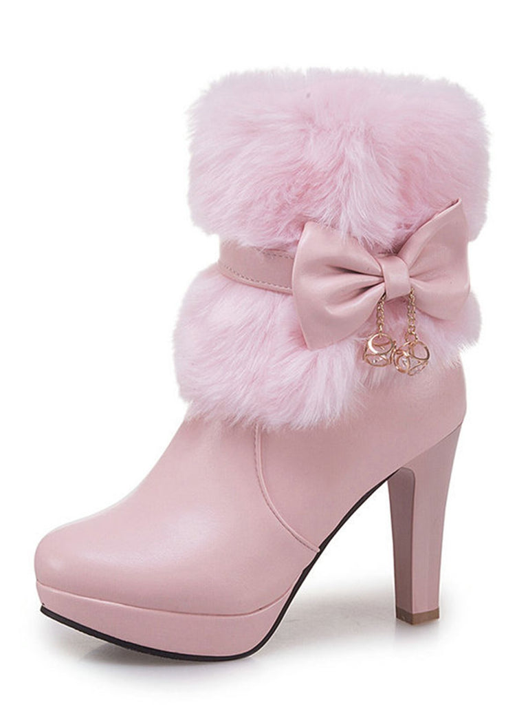 Retro Solid Furry Chunky Heel Short Boots — vintage elegance for the modern woman