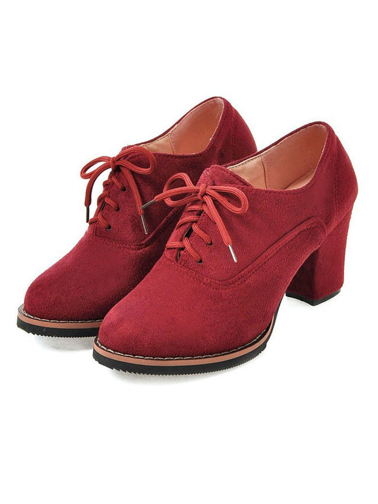 Retro Solid Lace-up Thick Heel Shoes Retro Solid Lace-up Thick Heel Shoes