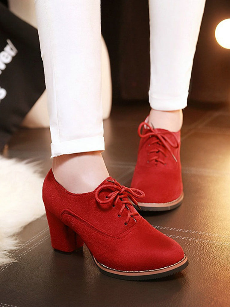 Retro Solid Lace-up Thick Heel Shoes: timeless style reimagined