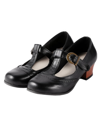 Retro T-Strap Chunky Heels Shoes, classic vintage style elegant retro fashion - Image 1