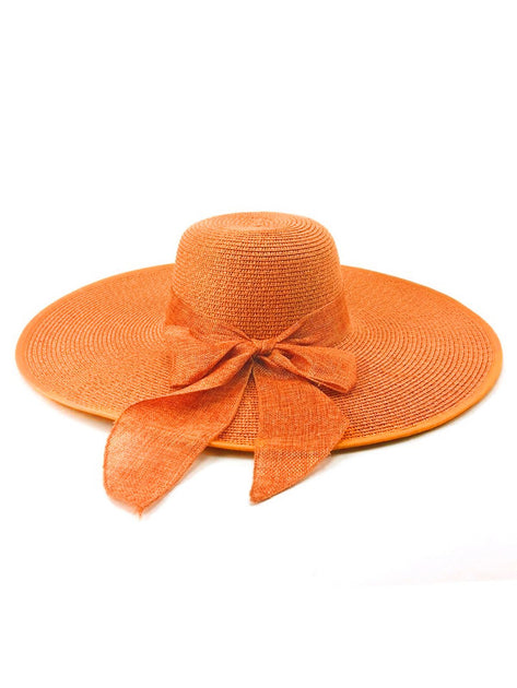 Vintage Woven Raffia Floppy Sun Hat Orange Gold Brown Wide Brim Summer Beach Ecuador Raphia Orange Handmade Natural Fiber Straw Raffia  main image 3