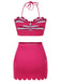 Rose Pink 1960s Stripes Halter Bikini Set - vintage fashion, retro style