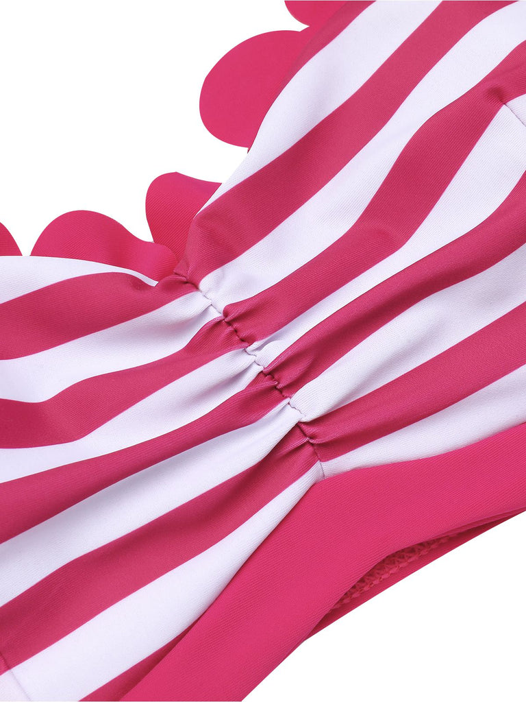 Rose Pink 1960s Stripes Halter Bikini Set - vintage fashion, retro style