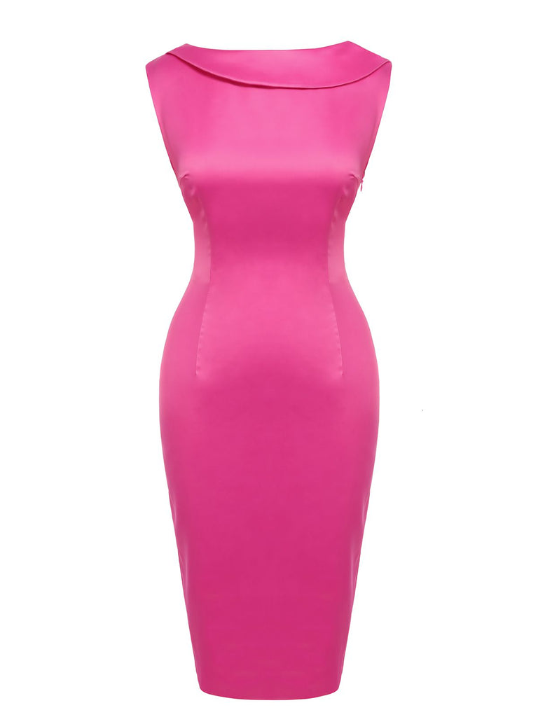Rose Red 1960s Satin Solid Pencil Dress — vintage elegance for the modern woman