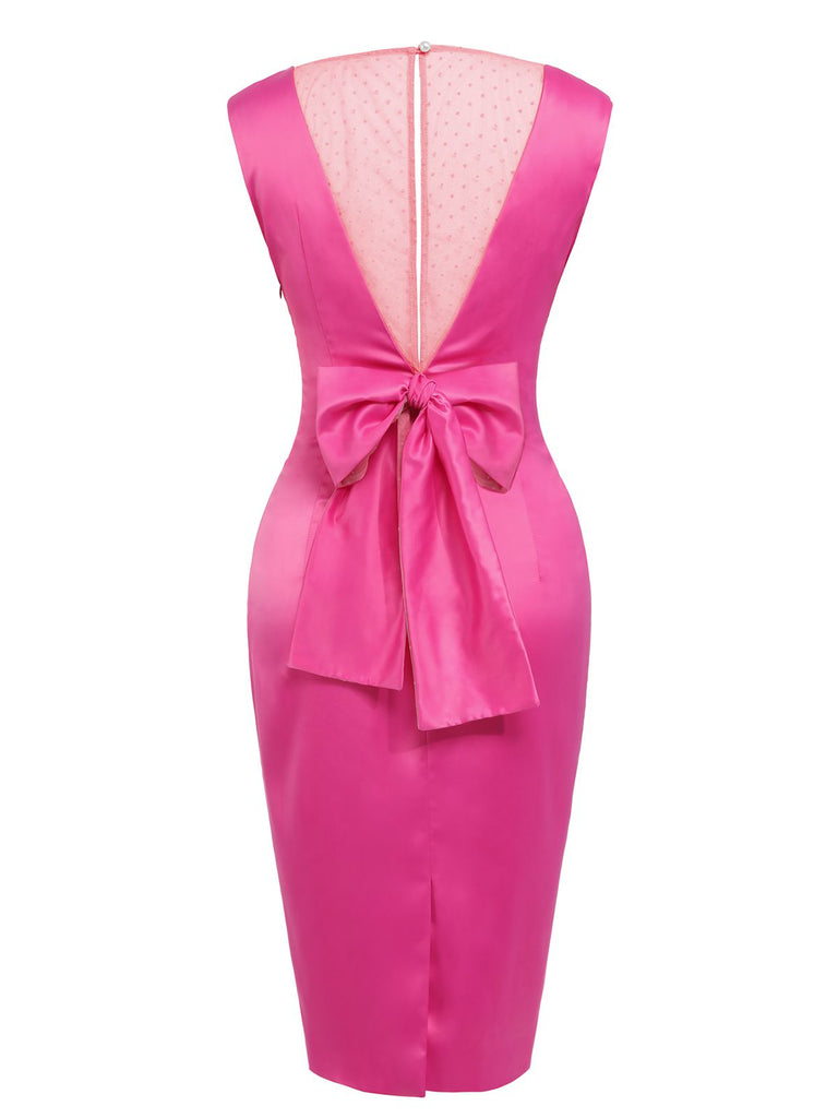 Rose Red 1960s Satin Solid Pencil Dress: timeless style reimagined