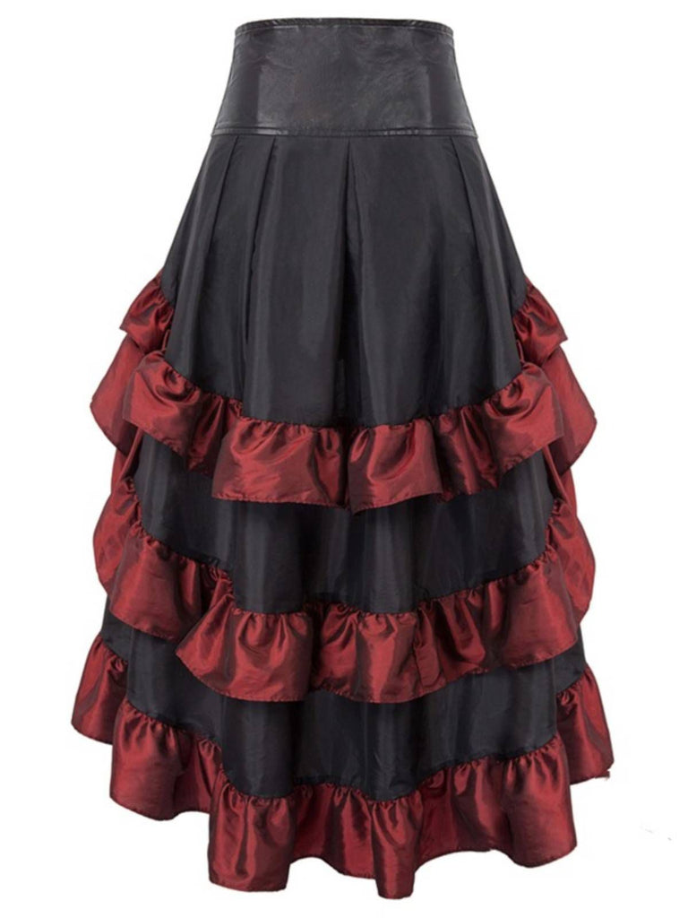 Red Ruffle Patchwork Irregular Skirt, vintage skirt, retro style - perfect for women who love vintage and retro fashion